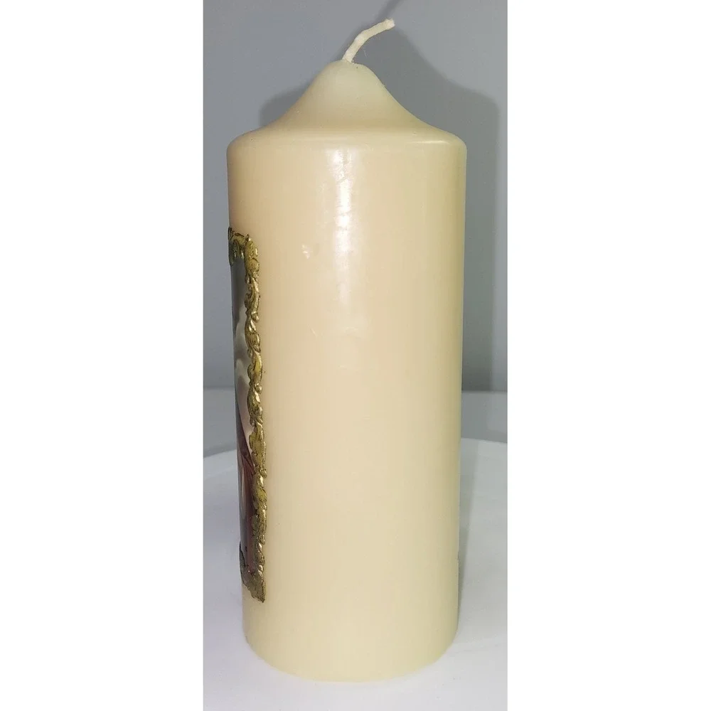 Vintage Religious Pillar Candles Sacred Heart Jesus Cross 2006 Cream Set of 2